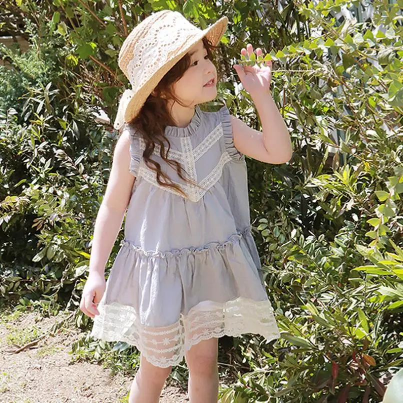 

Korean Style New Summer Baby Clothes Lace Sleeveless Design Sweet Cute Girls Princess Dress A2672