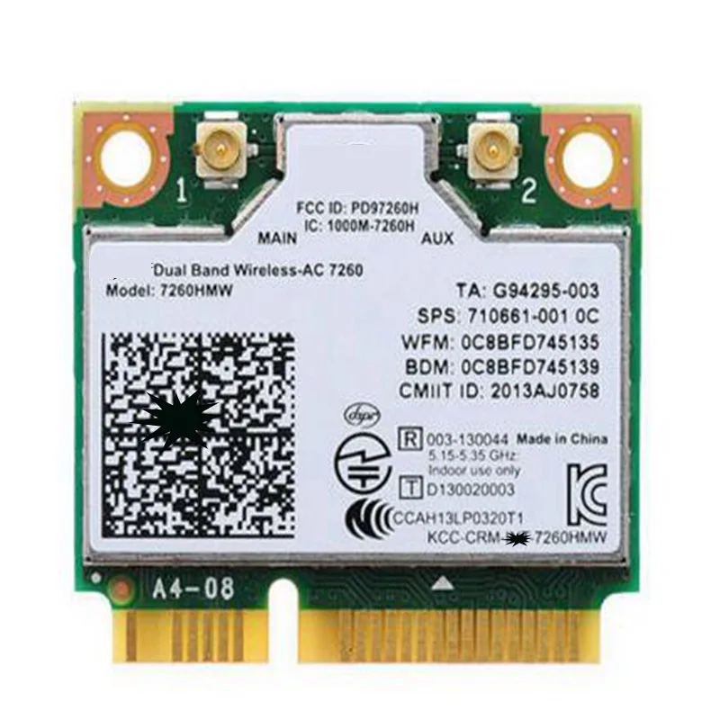 Фото 2026 Intel 7260HMW Half Mini PCIe Adapter Dual Band 802 11ac Bluetooth 4 0 Компонент сети для ноутбуков №1