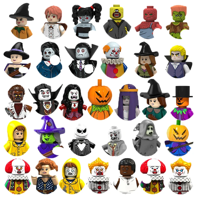 

SET Halloween Building Block Action Figures Pumpkin Ghost Witch Zombie Vampire Horror Character Mini Dolls Bricks Children Toys