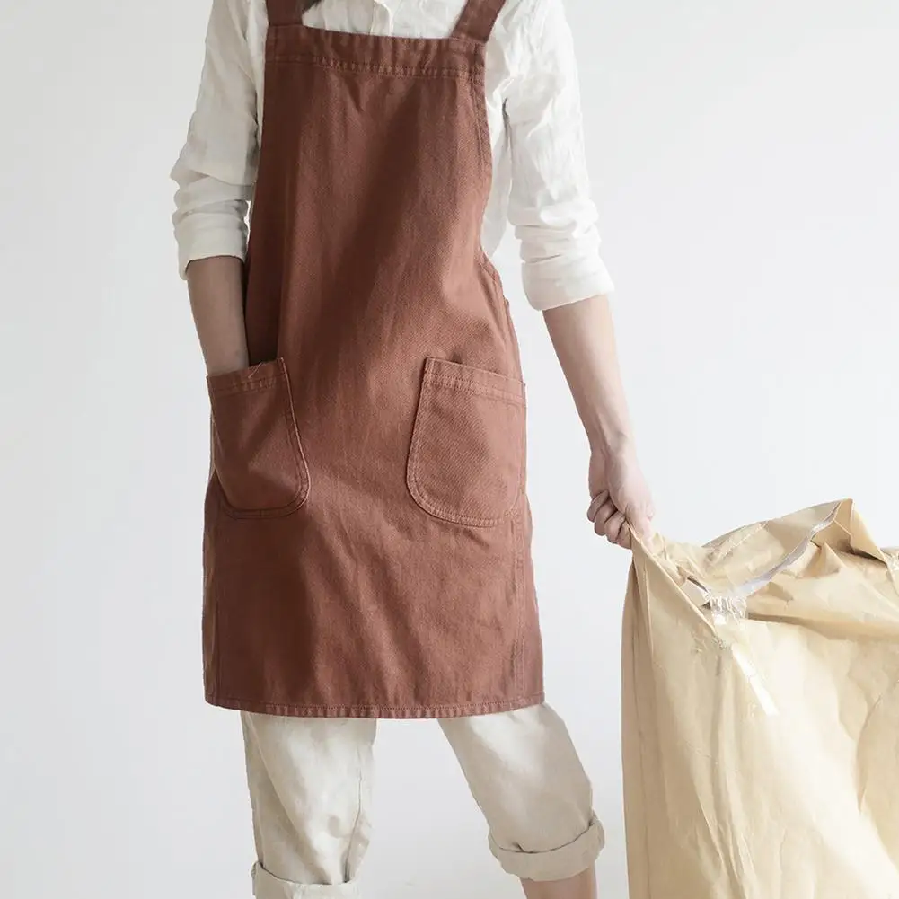 

Фартуки из хлопка и льна в японском стиле, однотонные кухонные принадлежности для уборки дома, 1 шт.