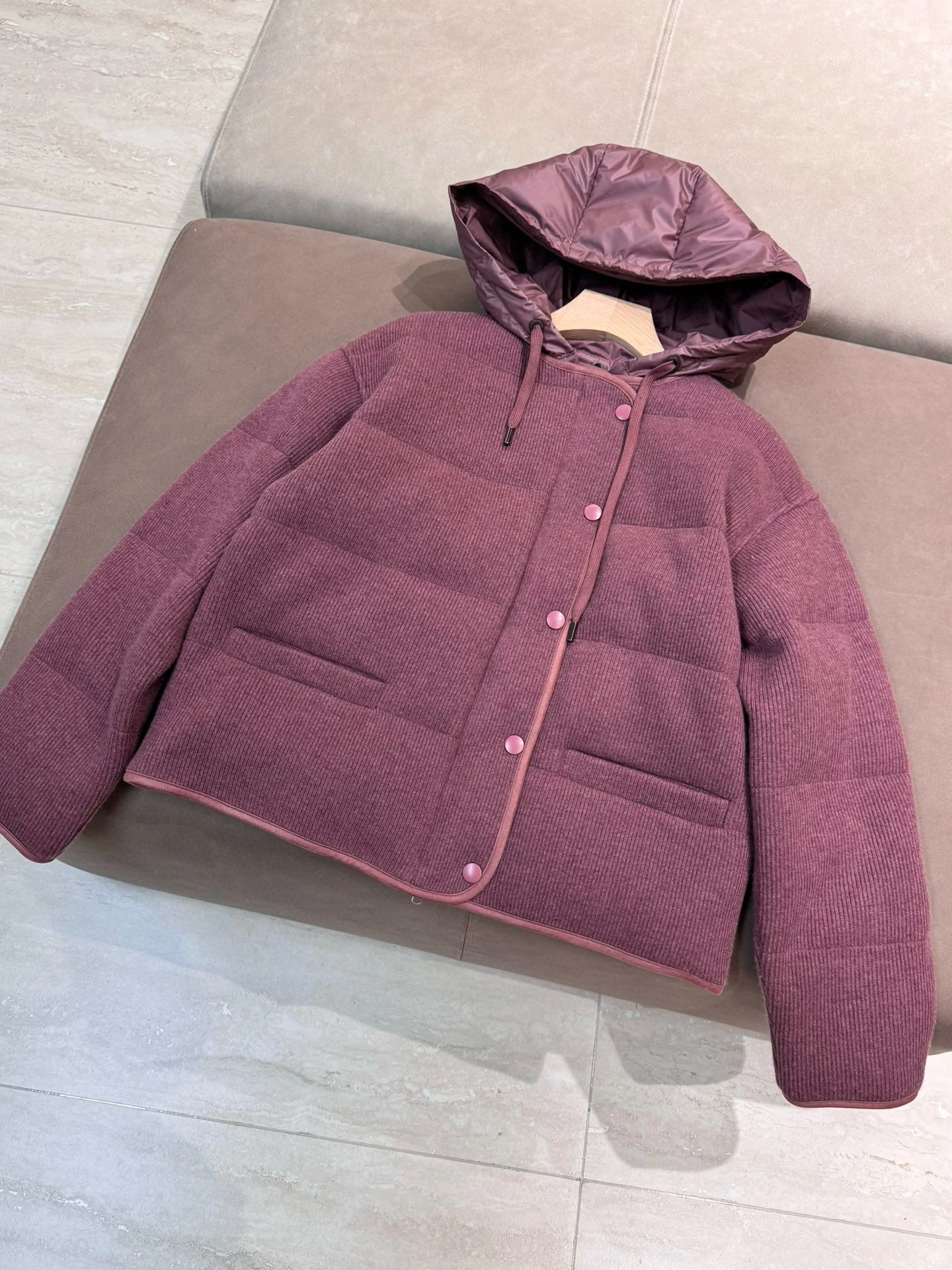 Осень-зима B * C женская кашемировая вязаная куртка на гусином пуху с капюшоном