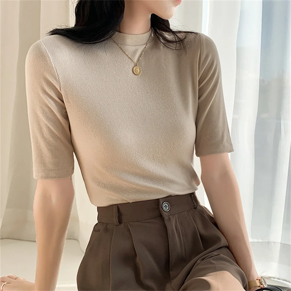 

Женский трикотажный облегающий пуловер PLAMTEE, стильный новый пуловер с коротким рукавом, повседневные Джемперы, шикарные Однотонные эластич...