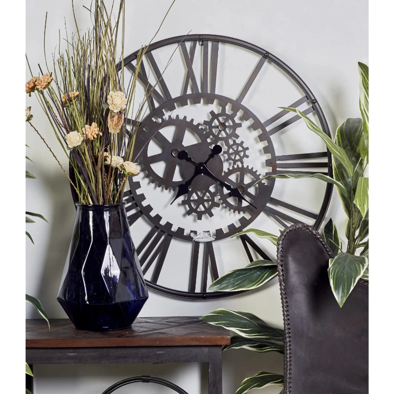 

Free Shipping 32" Black Metal Gear Wall Clock