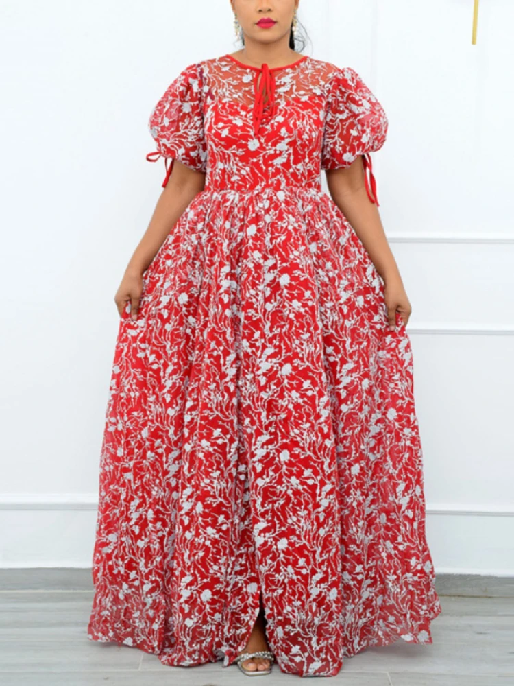 

Женское винтажное платье с принтом, Длинное Пышное платье большого размера с коротким рукавом и завязками для выпускного вечера, наряды для...