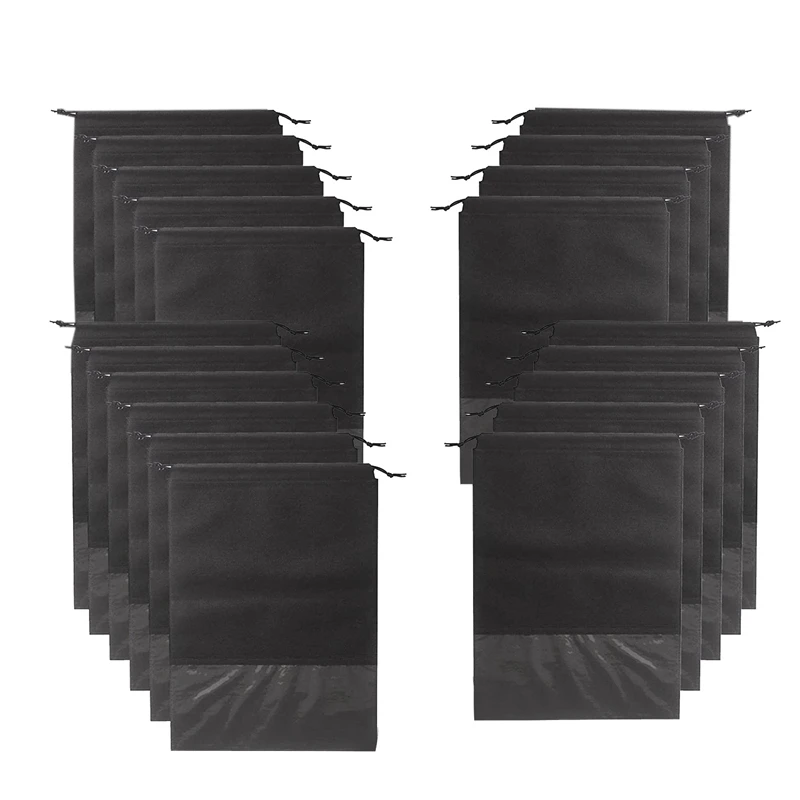 

20PCS Travel Shoe Bags Non-Woven Storage With Rope For Men And Women Large Shoes Pouch Packing Organizers, Black