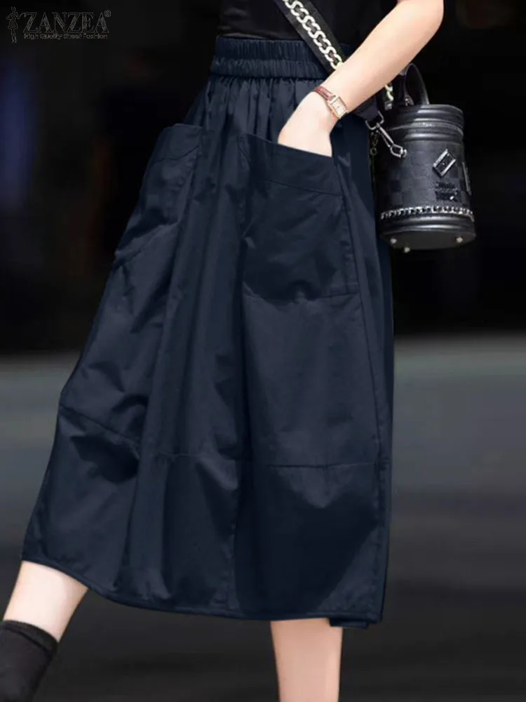 ZANZEA Женская прямая повседневная юбка из полиэстера длиной до середины икры с