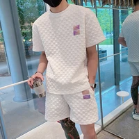 2022 summer new street trend mens waffle short sleeved shorts loose two piece suit mens bf