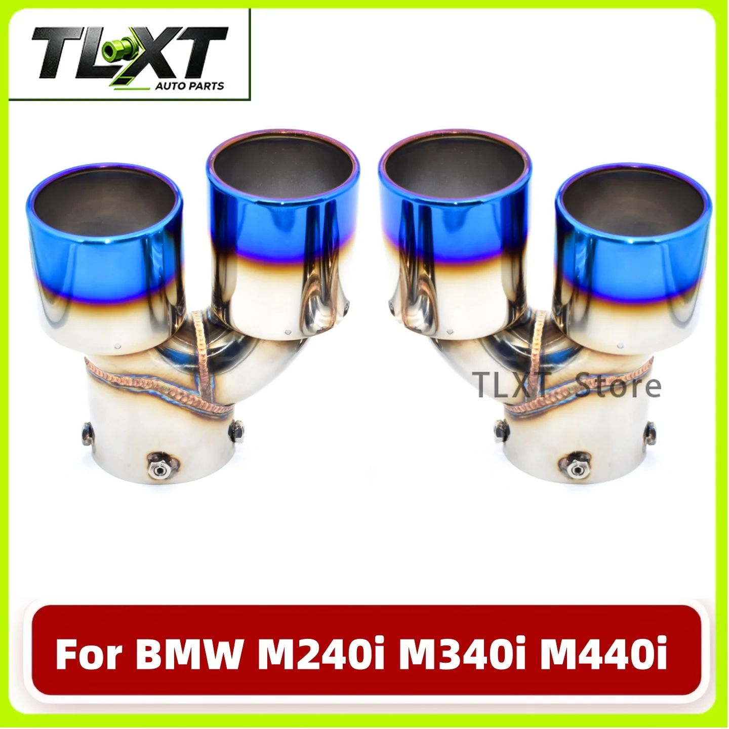 Фото TLXT Насадка на глушитель для BMW 2021 2022 2023 G23 M440i G20 G21 M340i G42 M240i, синяя, с 4 выходами, выхлопная труба №4