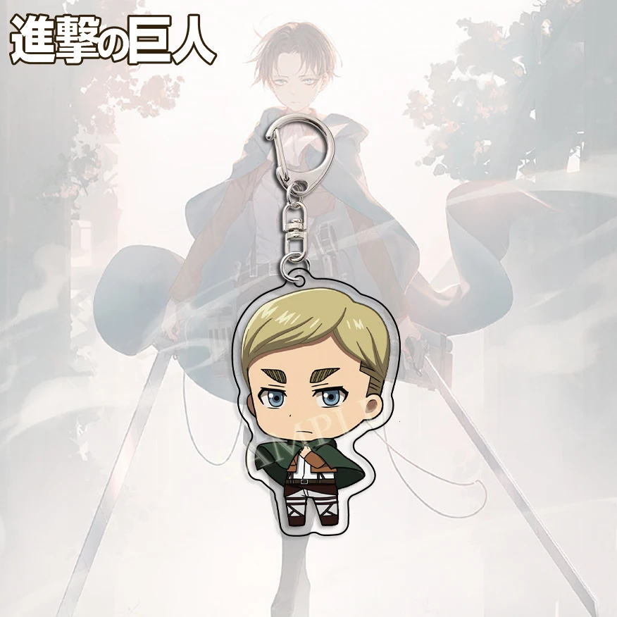 Cartoon Attack on Titan Keychain Eren Mikasa Armin Erwin Levi Ackerman Q Version Figure Double Sided Key Chain Anime Accessories images - 6