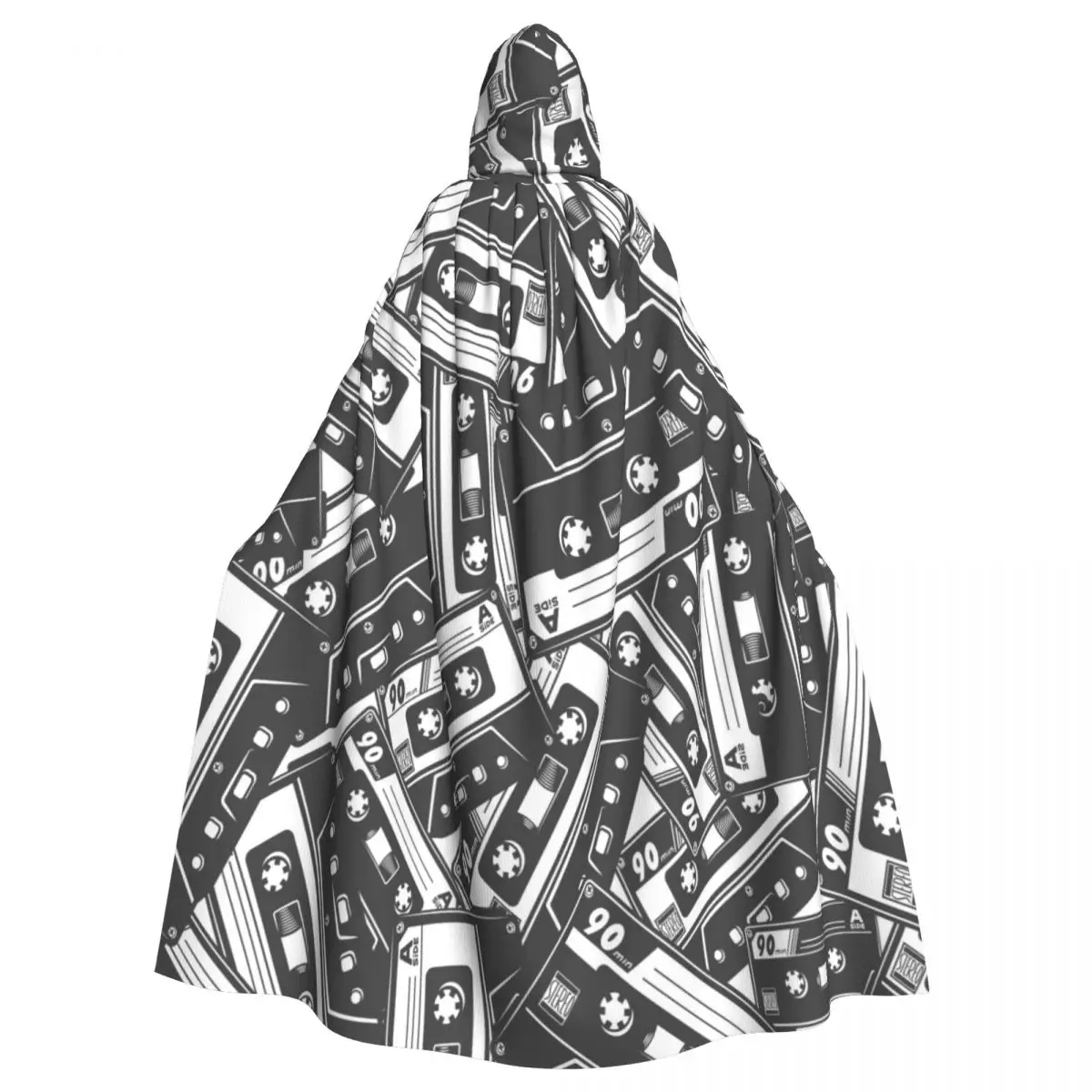 

Long Cape Cloak Cassette Tape In Monochrome Hooded Cloak Coat Autumn Hoodies