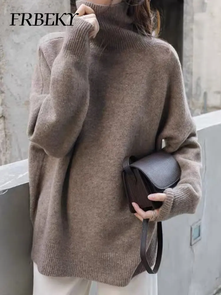 

Свитер женский зимний 2023, свитер с воротником «хомут» в ленивом стиле, теплый пуловер, женский джемпер, свитер большого размера, пуловер для женщин, топы