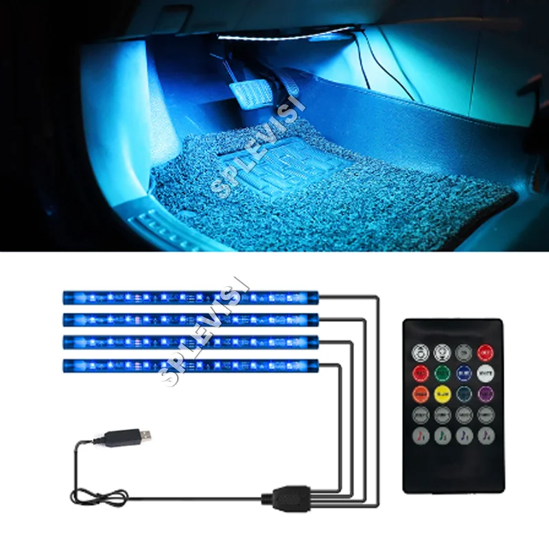 

4In1 RGB LED Car Interior Ambient Foot Light Backlight with 5V USB Wireless Control Neon Auto Atmosphere Decorative Lamps