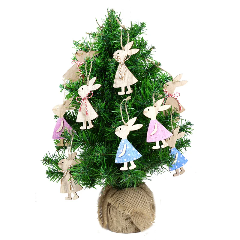 

4Pcs Happy Easter Bunny Rabbit Bunny Hanging Ornaments DIY Wooden Chips Gift Tags Pendants For Easter Party Festival Home Decor