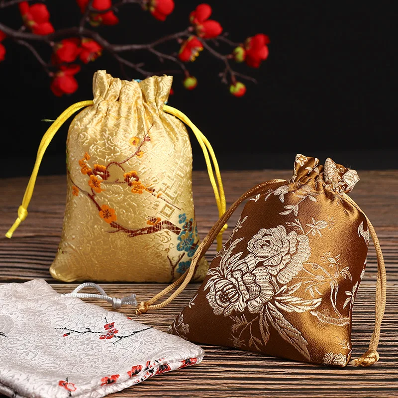 

Brocade Jewelry Bag Good Luck Bag Satin Handmade Drawstring Brocade Bag Small Cloth Gift Boxes Bags Storage 10-14CM