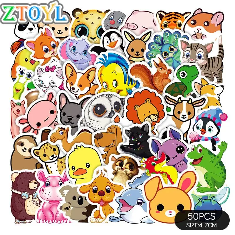 

New 50PCS Cartoon Cute Animal Stickers DIY Phone Laptop Snowboard Luggage Fridge Guitar Waterproof Decal Sticker Toy