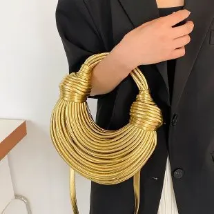 

Женские сумки, новинка 2023, роскошные дизайнерские золотистые брендовые плетеные сумки-лапши, серебристый Вечерний Клатч Хобо с узелком на веревке