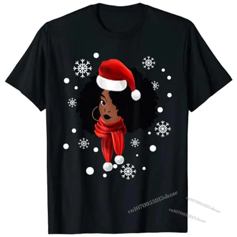 

Black African American Santa Apparel Christmas Melanin Women T-Shirt Graphic Tee