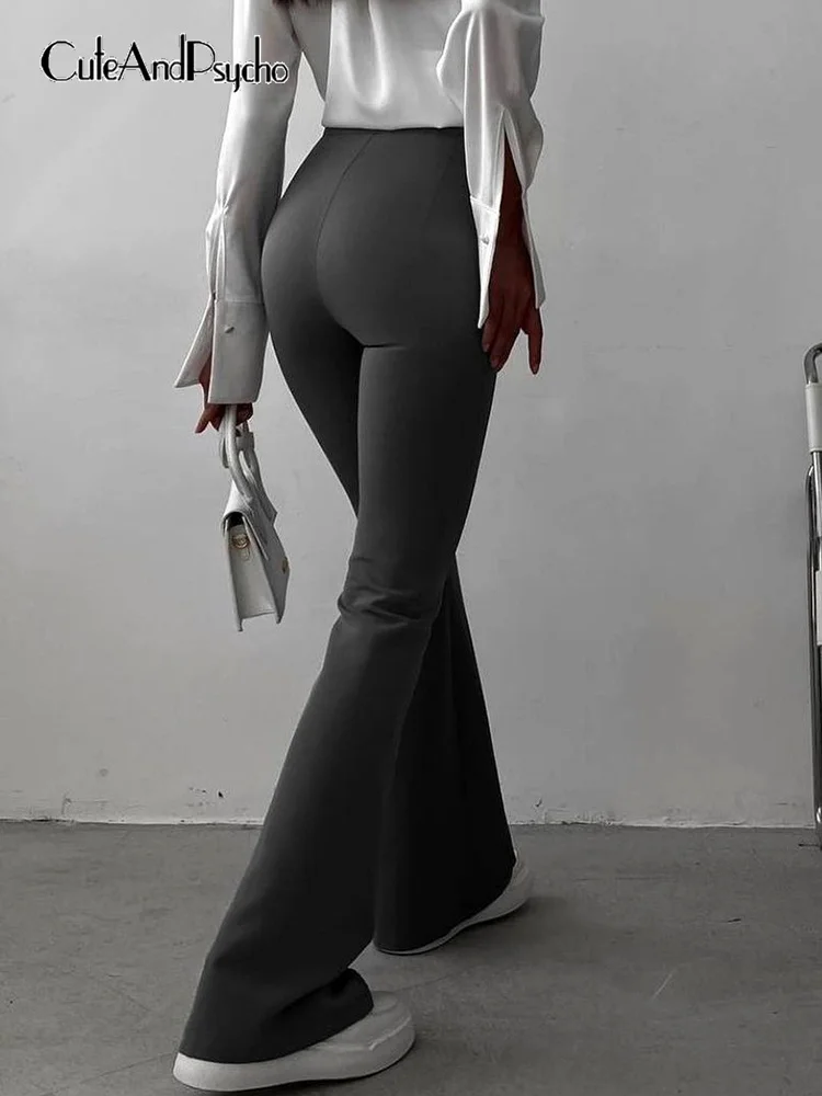 

Cuteandpsycho Casual Chic Solid Flare Pants High Waisted Fashion Basics Black Women Sweatpants Joggers Korean Leisure Outfits