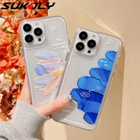 ins oil clouds blue shy graffiti phone case for iphone 13 12 11 pro max xs max xr x 8 7 plus shockproof clear acrylic back cover