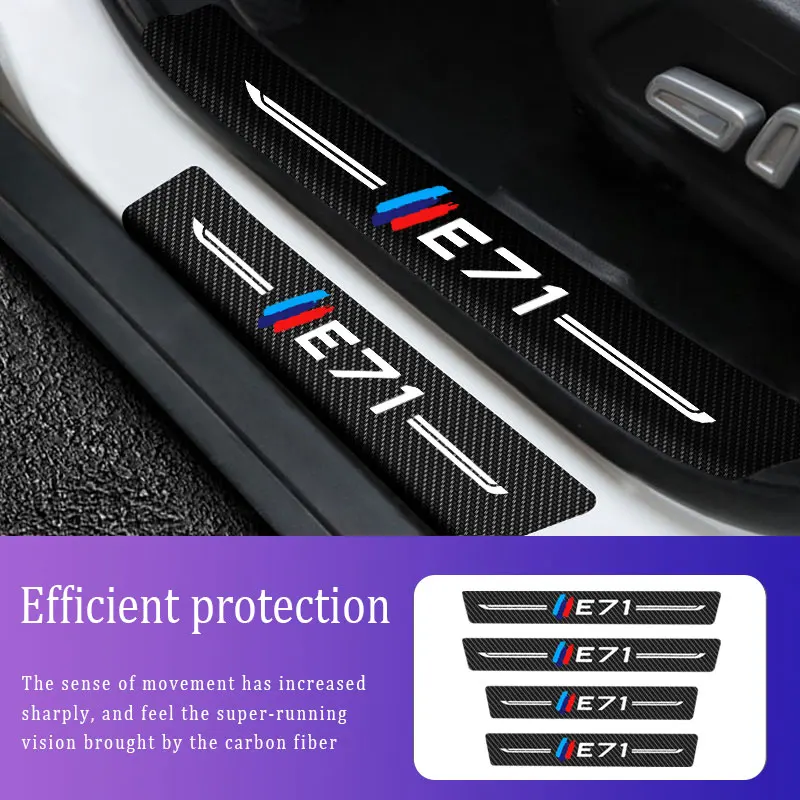

4PCS Car Threshold For BMW E71 Logo Car Stickers Anti Scratch Door Sill Protector ​Protection Carbon Fiber Auto Accessories