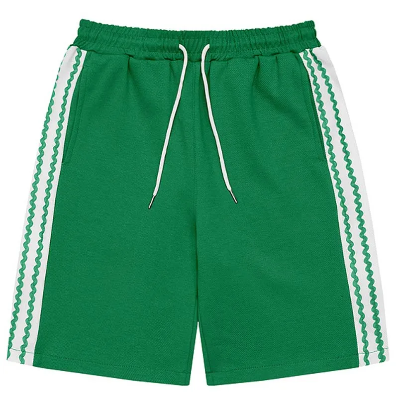 

Knitted Shorts Mens Casual Cotton Color Block Shorts 2022 Summer Oversize Drawstring Streetwear Wide Leg Patchwork Green Shorts