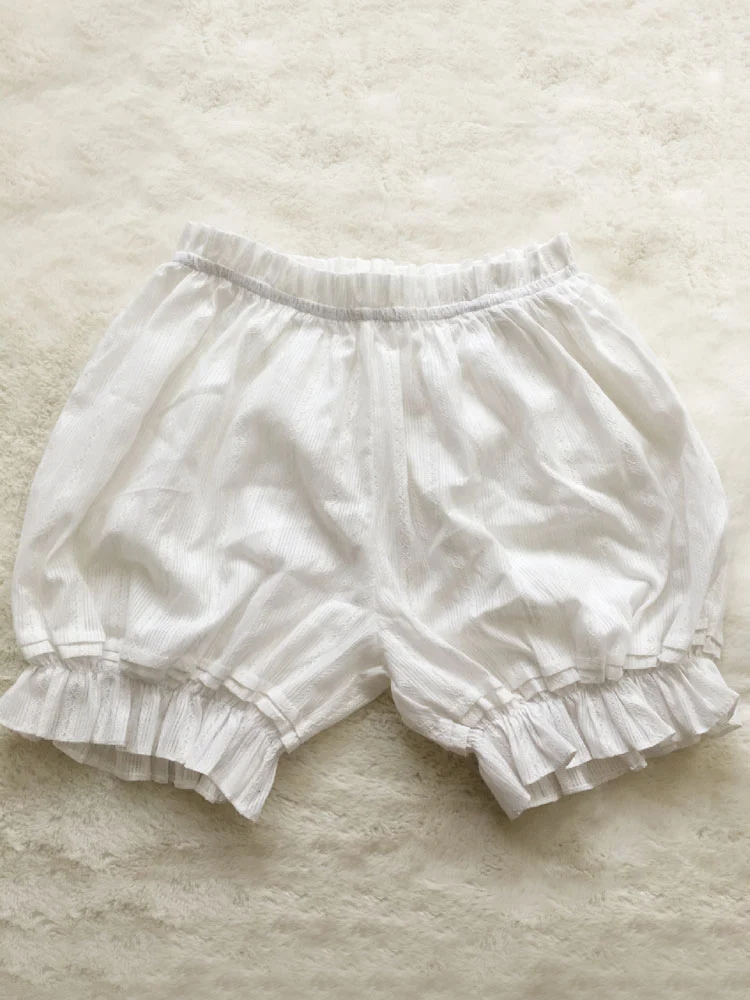 Girls Cotton Sweet Lolita Bloomers Jacquard Loose White Lolita Pant
