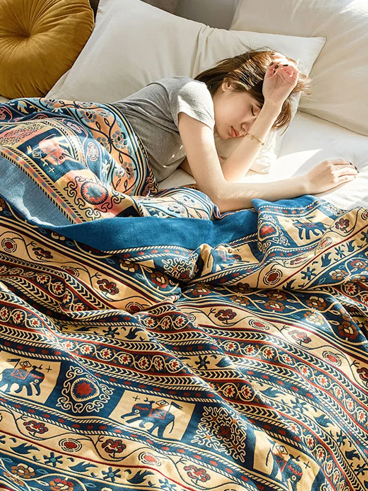 

Gauze Towel Quilt Old-Fashioned Vintage Summer All Cotton Pure Cotton Adult Thickened Single Double Nap Blanket Airable Cover