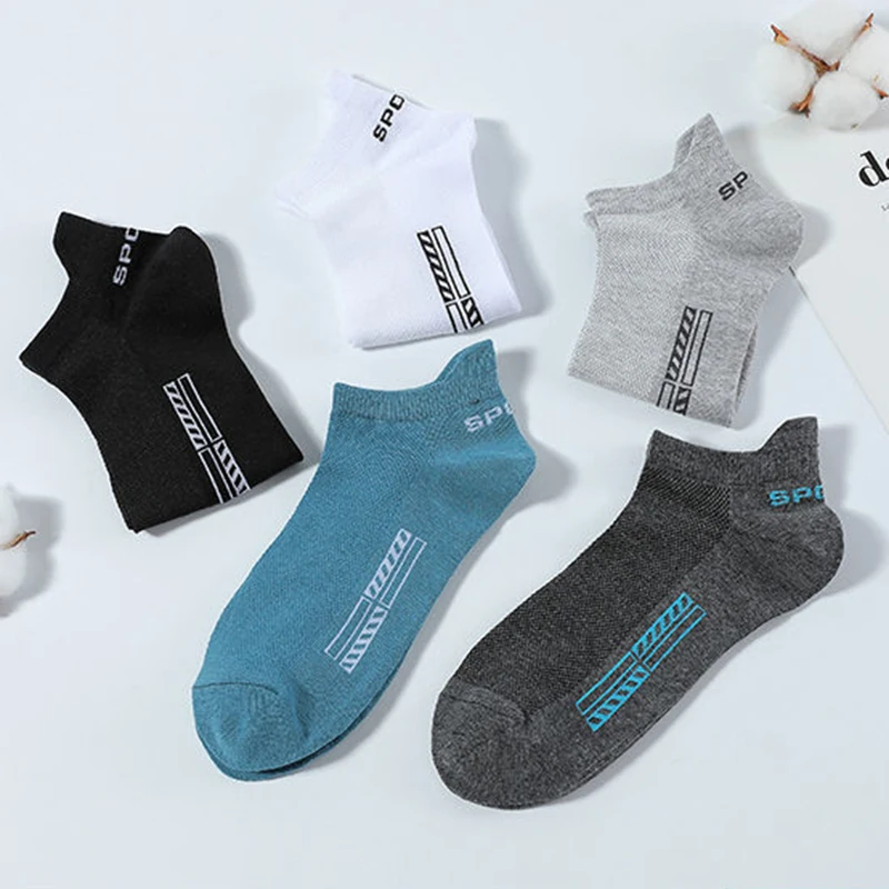 5pairs Men's Short Socks Men's Pure Cotton Ankle Sports Socks Men's Running Mesh Breathable Summer Casual Soft Men's Short Socks