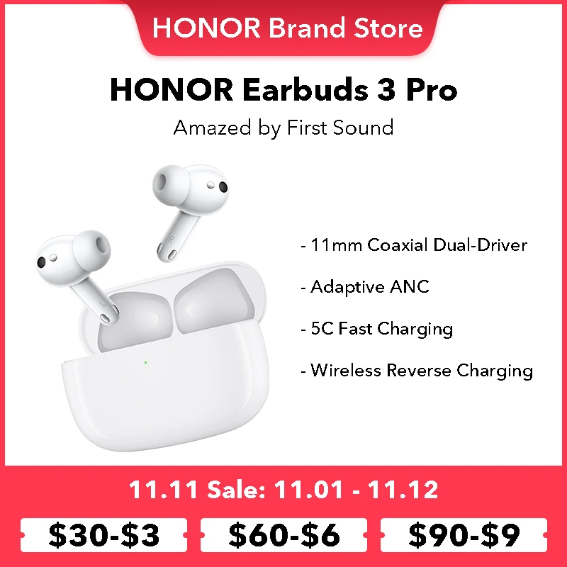 

HONOR Earbuds 3 Pro Bluetooth 5.2 TWS Earphones Dynamic Active Noise Cancellation Wireless Headphones 5 Mins Fast Charge Headset