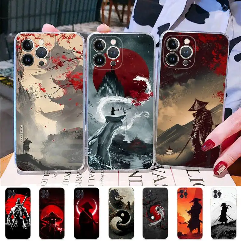 

Landscape ink Painting Japan Samurai Art Phone Case Silicone Soft for iphone 14 13 12 11 Pro Mini XS MAX 8 7 6 Plus X XS XR
