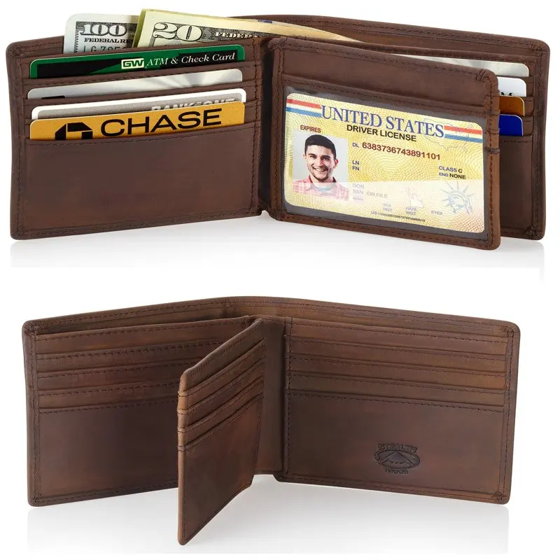 

Bifold Wallet for Men With ID Window and RFID Blocking (Brown)