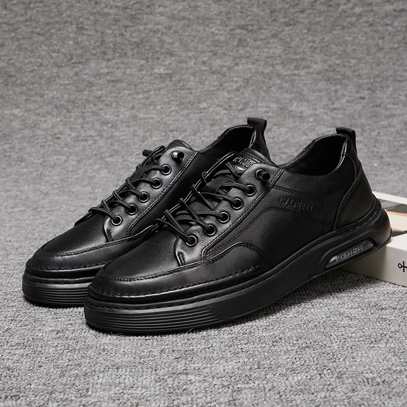 Туфли мужские из натуральной кожи дышащие лоферы на платформе Воловья кожа