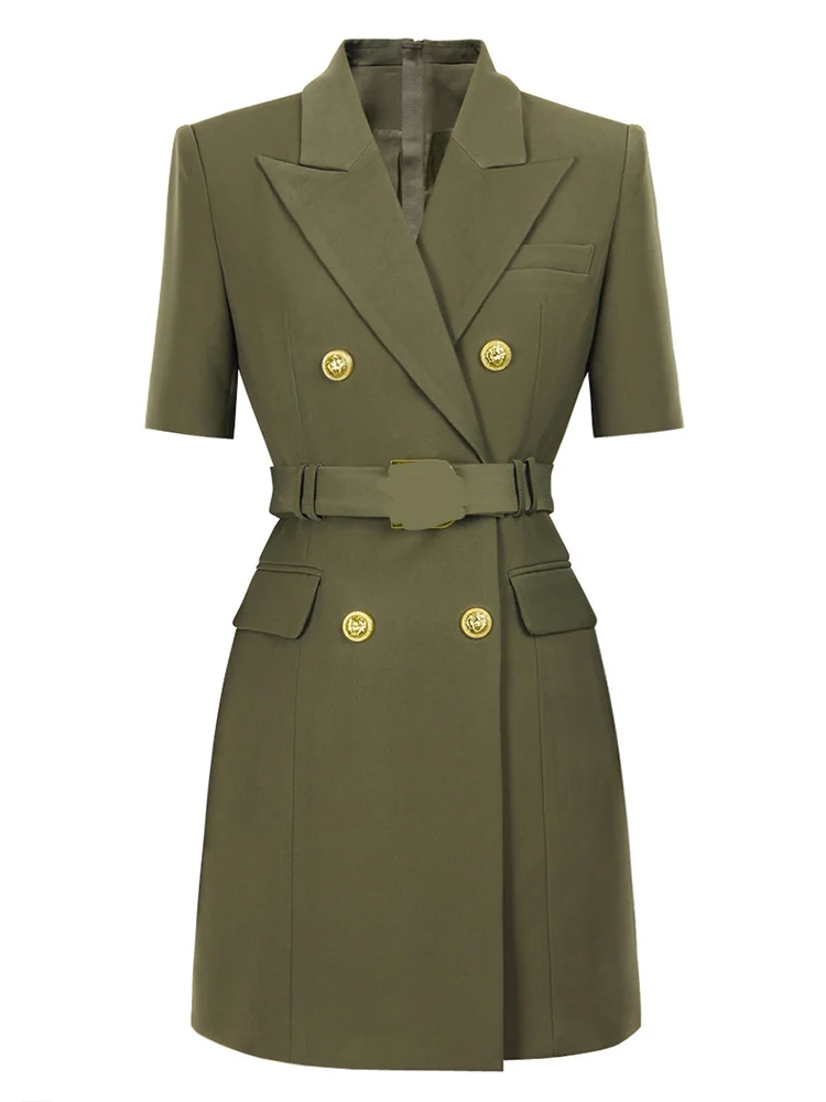 

Элегантное деловое шикарное офисное платье-блейзер для женщин, одежда для работы, летняя модная двубортная Женская одежда с коротким рукавом