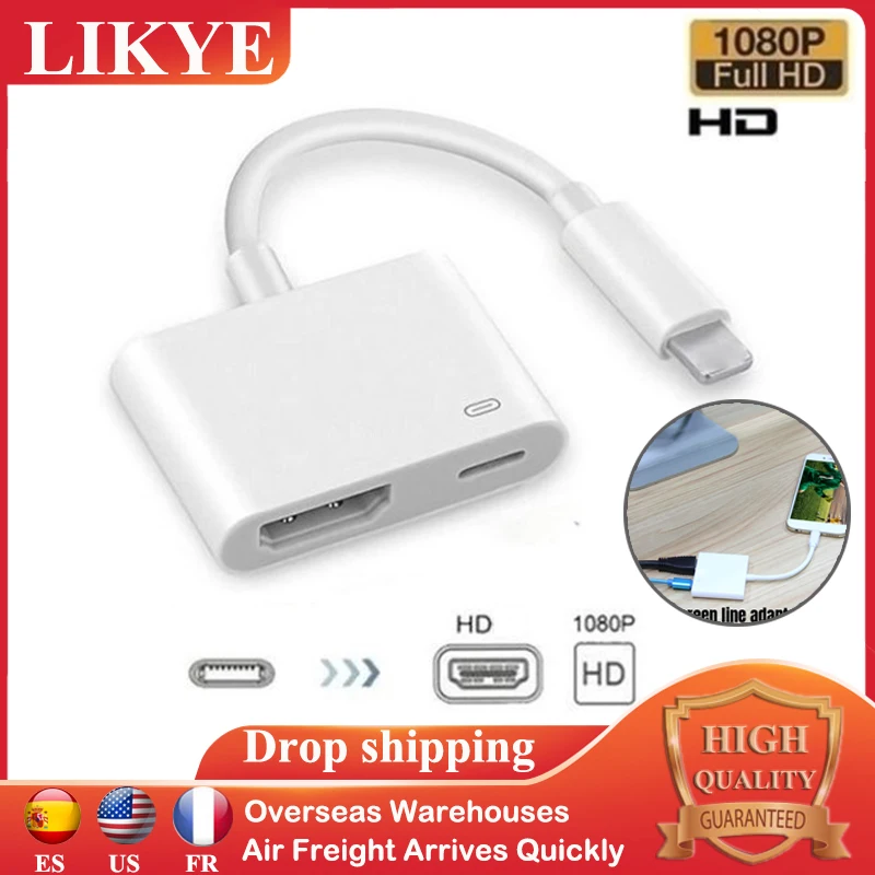 

HD AV TV Adapter Cable with Charging Port HDMI-Compatible Adapter Phone Accessories for iPad/for iPhone 6 7 8 X Video Converter