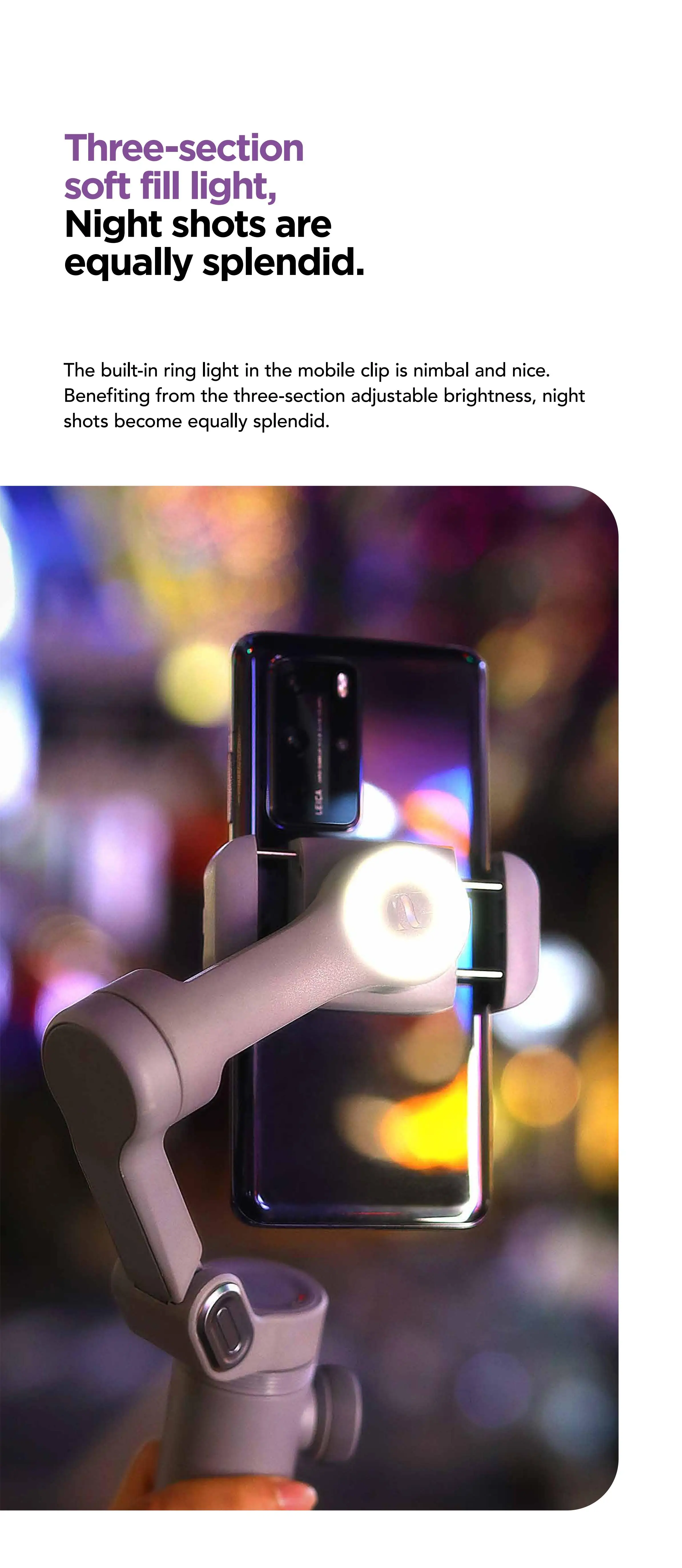 Фото AOCHUAN Smart XPro 3-осевой складной ручной стабилизатор подвеса AI отслеживание с заполняющей подсветкой беспроводная зарядка для смартфона №5