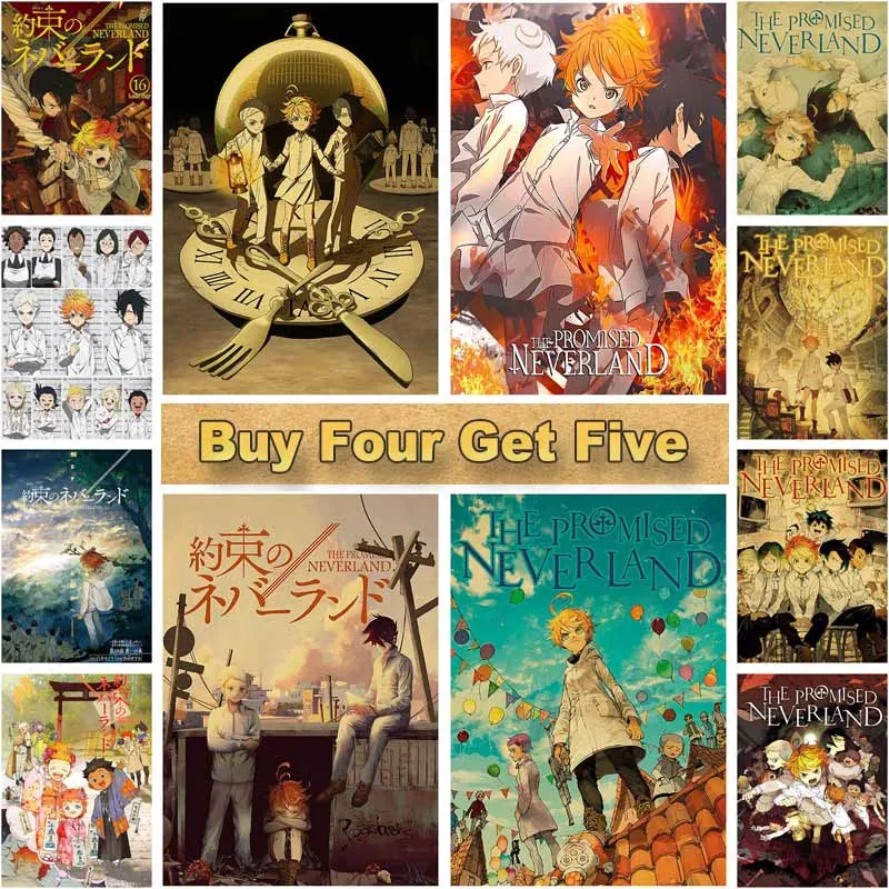 

Japan Anime The Promised Neverland Retro Poster White Paper Decorative Painting on The Wall Room Decor Aesthetic Home Decoration