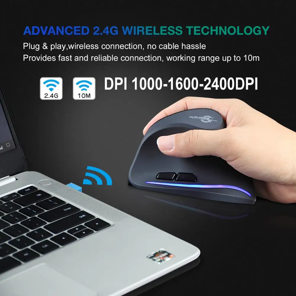 

Мышь Lefon Вертикальная Беспроводная игровая, 2400 DPI, 2,4 ГГц, RGB