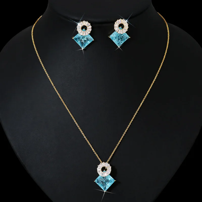 

Simple Eelegant Women's Sets Geometry Square Pendant Earring Necklace Cubic Zirconia Jewelry Set for Party Dress-up Gift