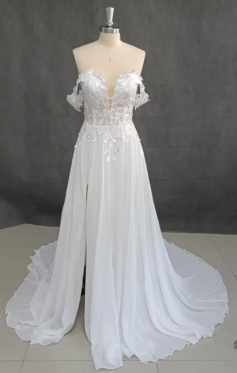 Кружевные свадебные платья LORIE в стиле бохо трапециевидные шифоновые пляжные с