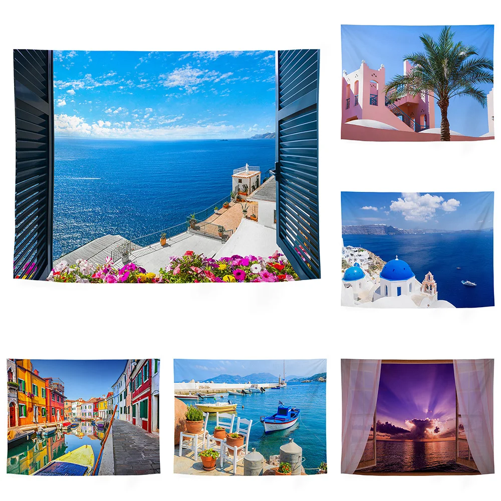 Красивый гобелен с изображением Морского Пейзажа лодкой украшение для стен дома