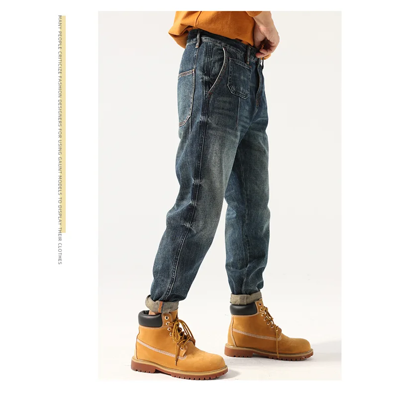 Streetwear Men 2022 New Pattern Vintage Recreational Blue Jeans Loose Broad Straight Cylinder Leg Trousers Autumn Female Trend