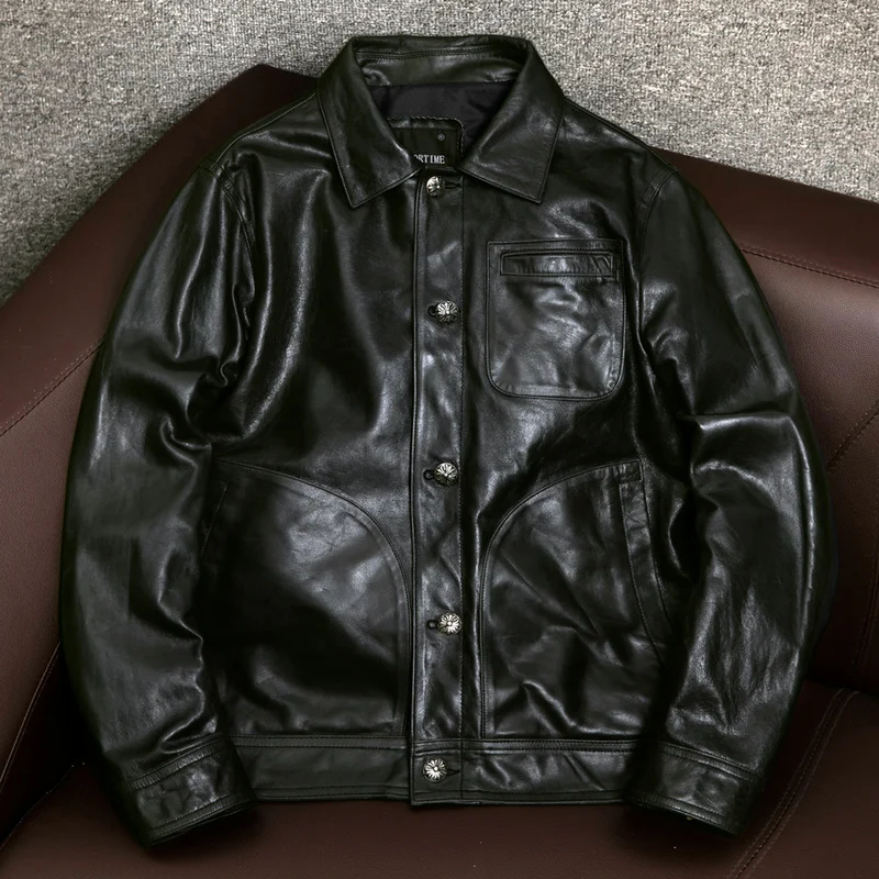 

100% Leather Jacket Men Fashion Real Genuine Sheepskin Coat Casual Men's Jackets Spring Autumn 2023 Veste Cuir Homme Pph5036