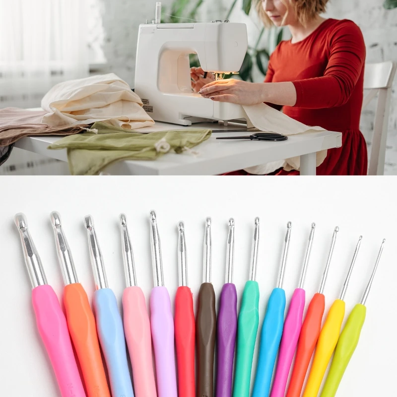 

Practical Full Size Ergonomic Soft Grip Handles Crochet Kit Best Gift for Crocheter Rubber Soft-Touch Handle B03E
