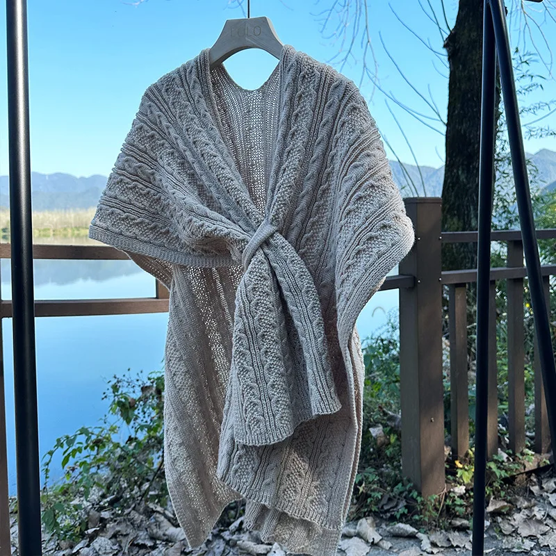 Осенняя женская уличная одежда с перекрестными ремнями вязаный кардиган вязаная