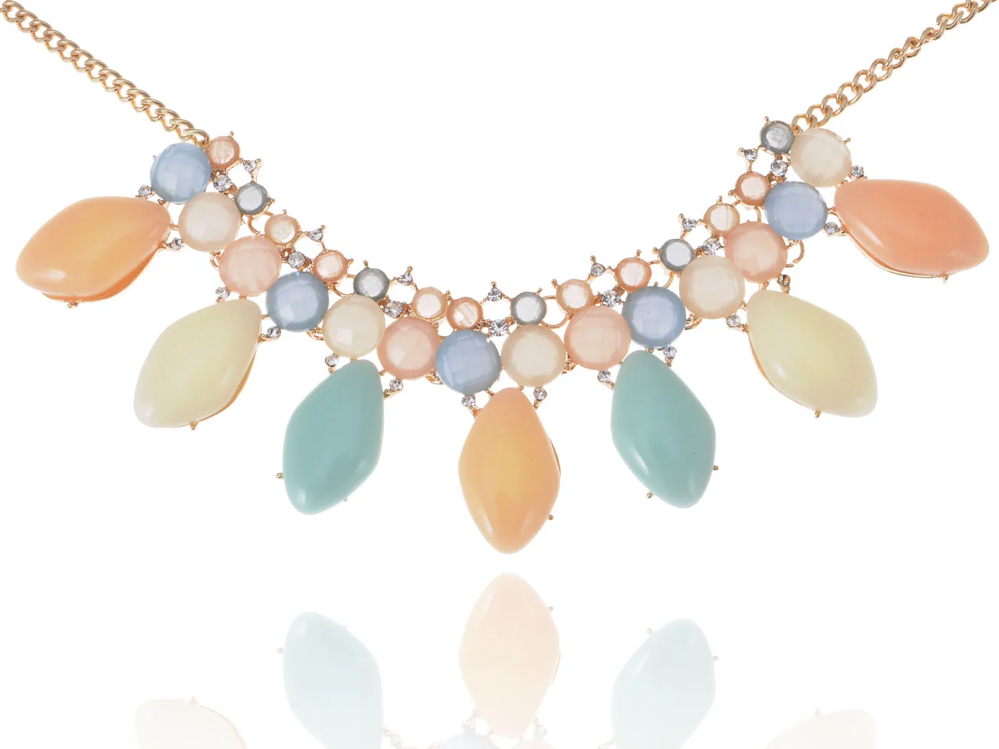 

Bead Necklace Fashion Golden Tone Rhinestone Multi Color for Women Gift