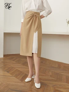 Женская винтажная плиссированная юбка fansilеним, длинная трапециевидная юбка цвета хаки, с завышенной талией, с бантом, на осеньзиму