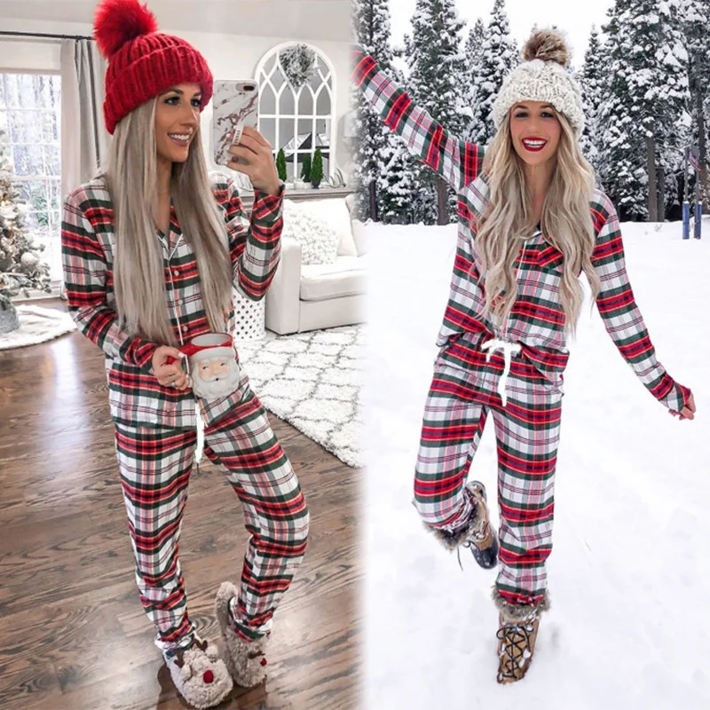 

Women's Christmas stripe printed long sleeve pajamas casual suit 2 peice set women matching The new listing