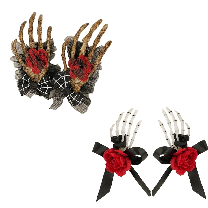 Привлекательная заколка для волос с черепом в виде руки и розы макияжа девочек
