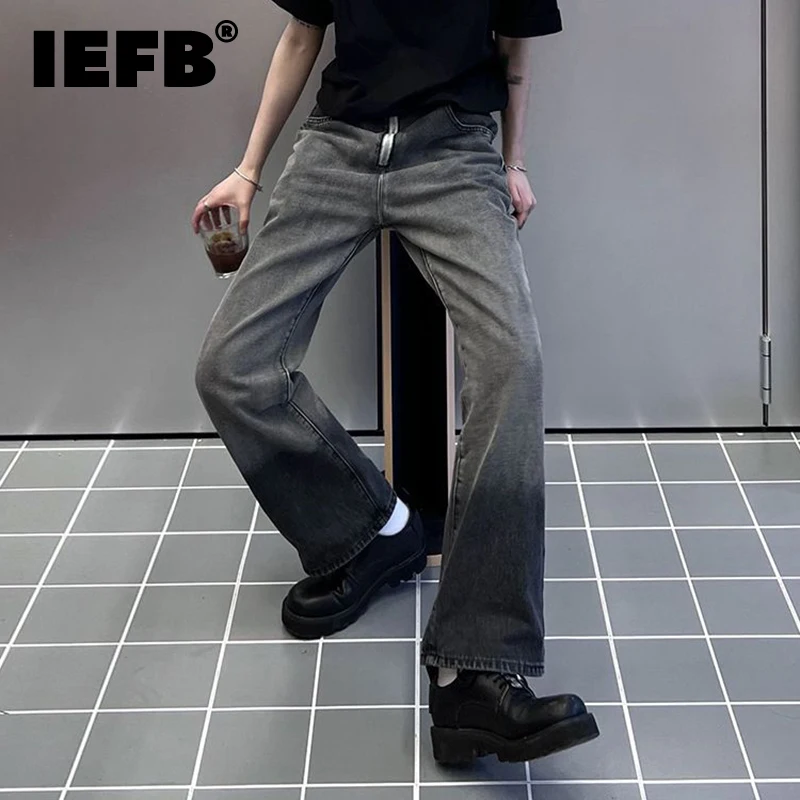 

IEFB Wash Gradient Jeans Trendy Men's Streetwear Korean Style Loose Straight Denim Pants Summer Casual Wide Leg Trousers 9C429