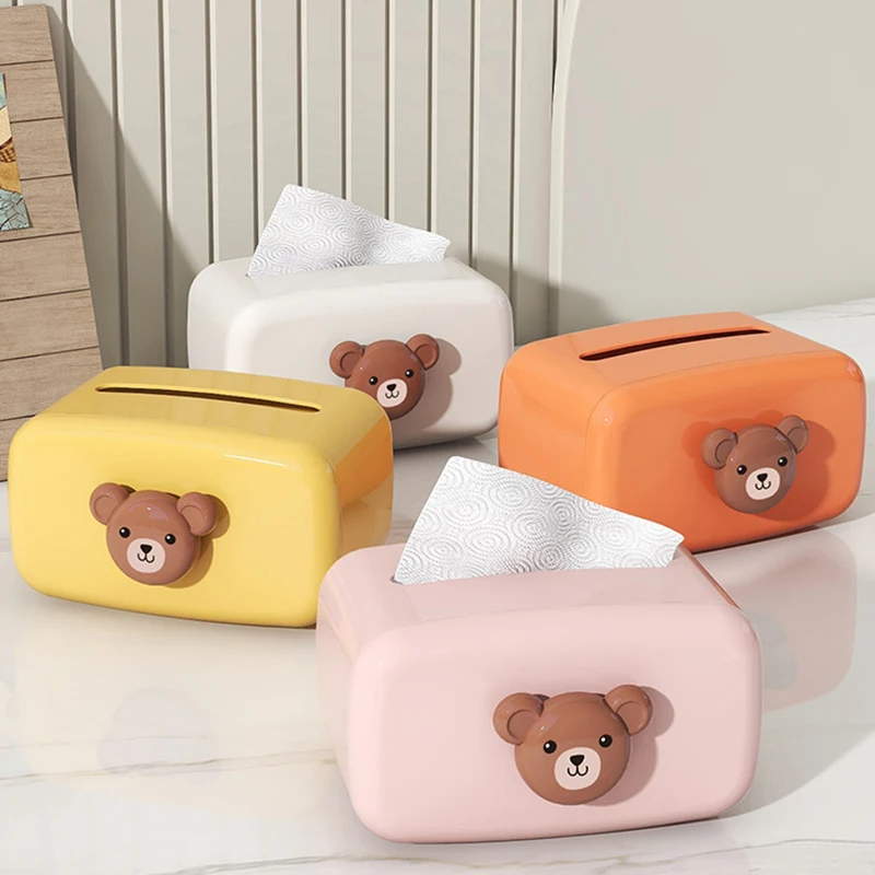 

Cute Bear Tissue Box Nordic Roll Paper Storage Box Round Shaped Tissue Box Container Towel Napkin Tissue Box Holder